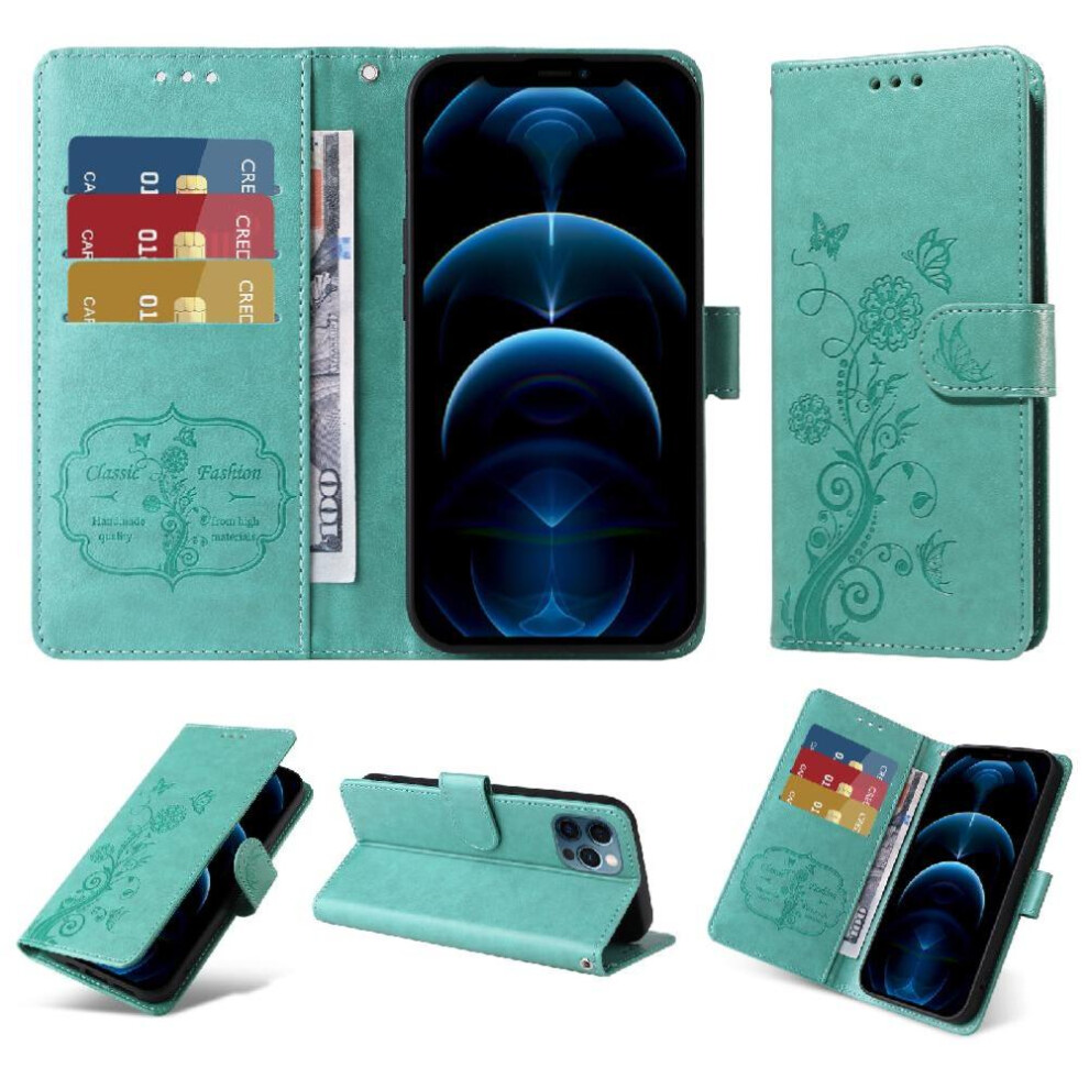 (Green) Flip Case For Iphone 13 Pro Cardslots Leather Flower Flip Green 764563735693