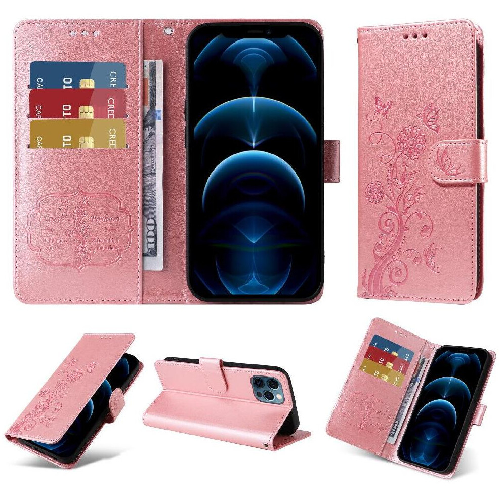 (Rose ) Flip Case For Iphone 13 Pro Cardslots Leather Flower Flip Gold 764563735723