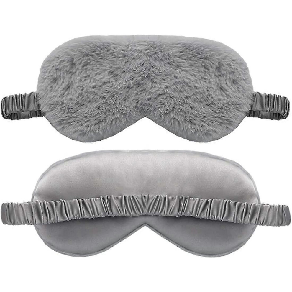 (As show, One size) Rabbit Sleep Mask Plush Sleep Mask Silk Blackout Eye Mask for Sleeping Travel Mask with Elastic Strap,Women and Men-gray