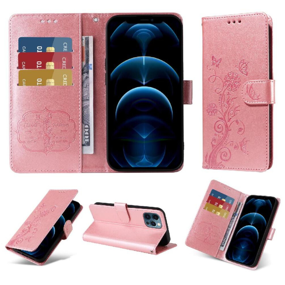 (Rose ) Flip Case For Iphone 13 Pro Max Cardslots Flower Flip Leather Gold 764563735778