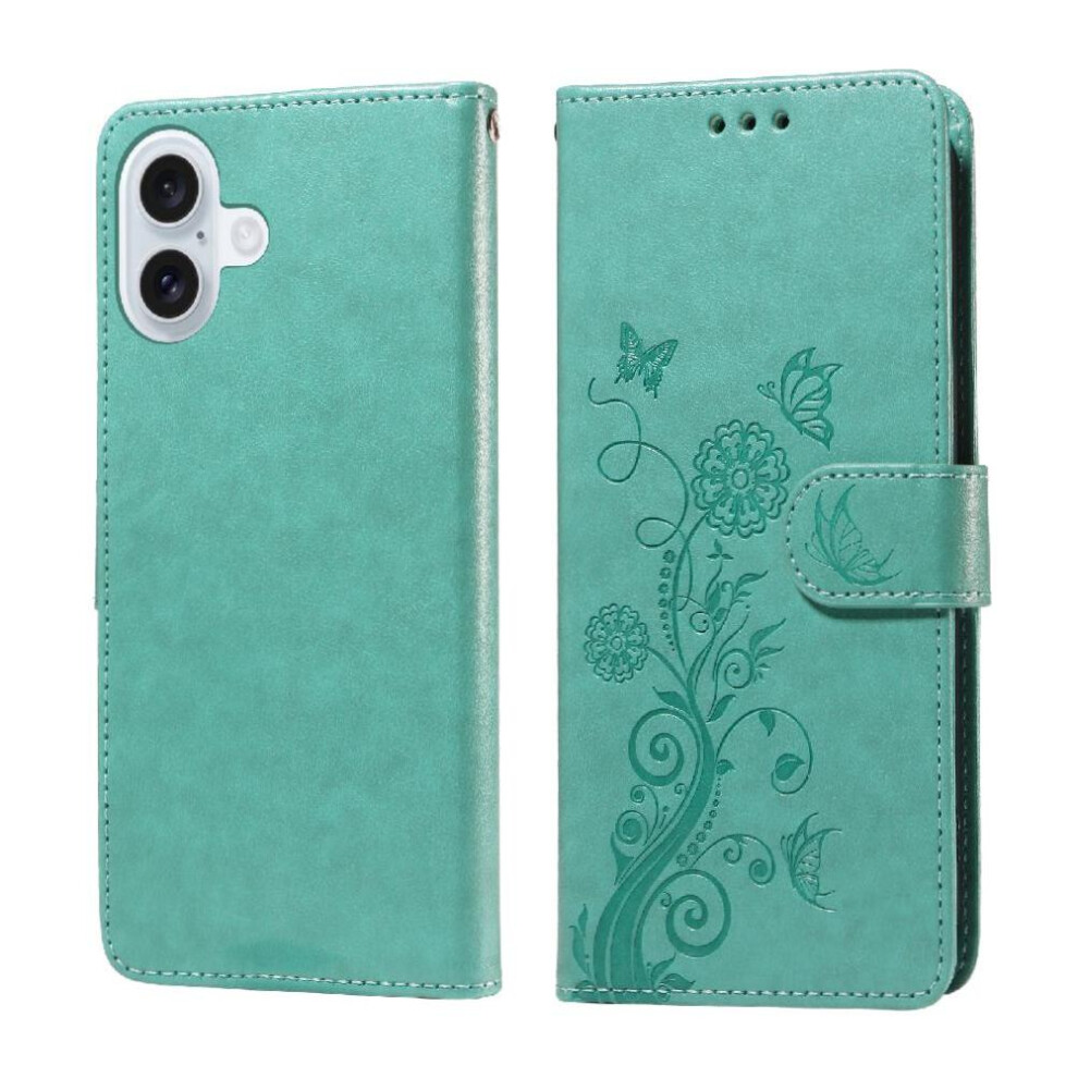 (Green) Flip Case For Iphone 16 Cardslots Flower Leather Flip Green 764563735792