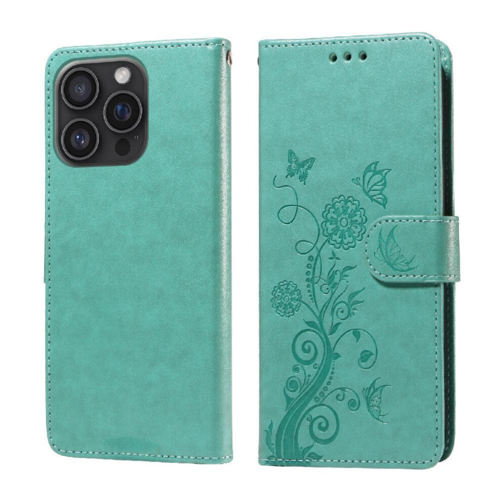 (Green) Flip Case For Iphone 16 Pro Flower Flip Leather Cardslots Green 764563735891