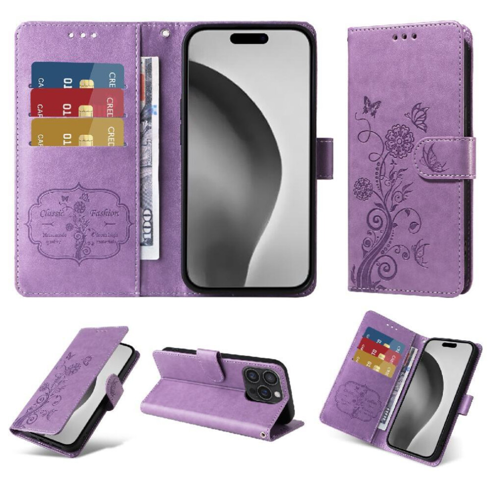 (Purple) Flip Case For Iphone 16 Pro Flower Flip Leather Cardslots Purple 764563735884