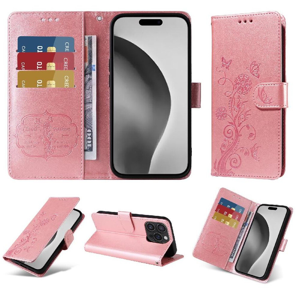 (Rose ) Flip Case For Iphone 16 Pro Max Leather Flip Cardslots Flower Gold 764563735976