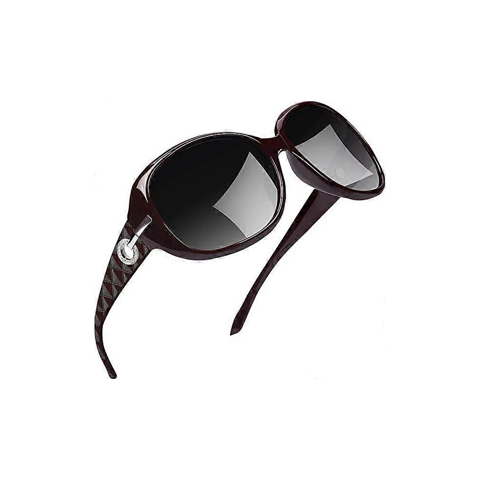 (As show, One size) Wine red gray frame slices-Black outer inner gray purple tablets-Polarized Women Sunglasses Fashionable Oversized Glasses and Classic Big Frame Sungla