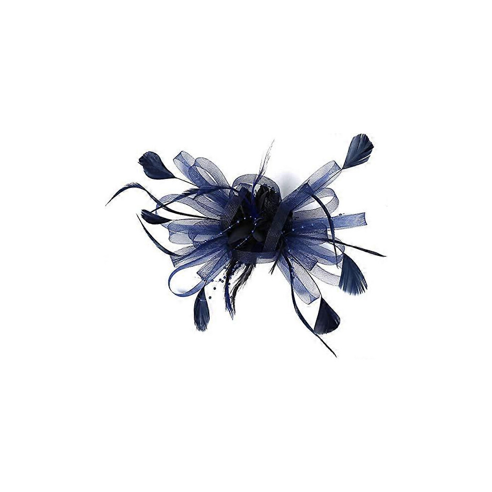 (As show, One size) Elegant Women Fascinator Hat Bridal Feather Hair Clip Accessories Royal Ascot Cocktail Party
