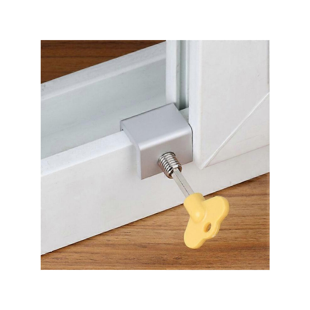 (As show, One size) 2 Pack Sliding Window Locks with Key Sash Stopper Anti-Theft Alloy Steel Security Door Limiter Child Security(Single Hole)