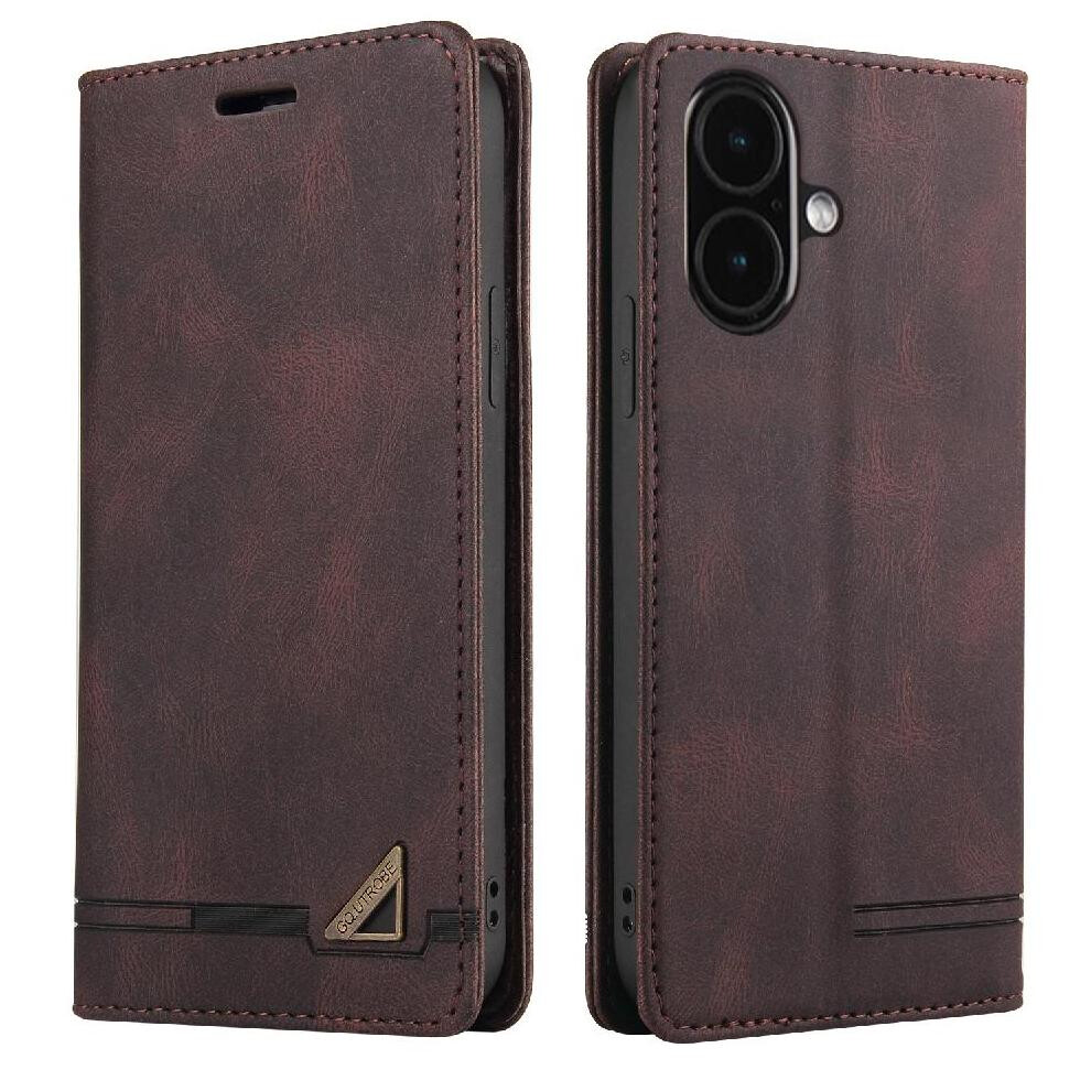 (Brown) Case For Iphone 16 Plus Two Card Slots Kickstand Premium Leather Premium Leather Brown 764563736065