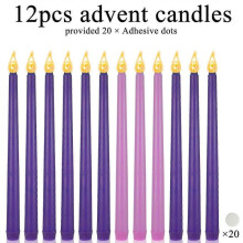 (12pcs set of 4) 4~48pcs Led Advent Candles Set Of 4 Or 5 Christmas Taper Flameless Candle With Advent Wreath Purple Pink White Church Flickering