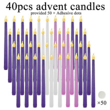 (40pcs set of 4) 4~48pcs Led Advent Candles Set Of 4 Or 5 Christmas Taper Flameless Candle With Advent Wreath Purple Pink White Church Flickering
