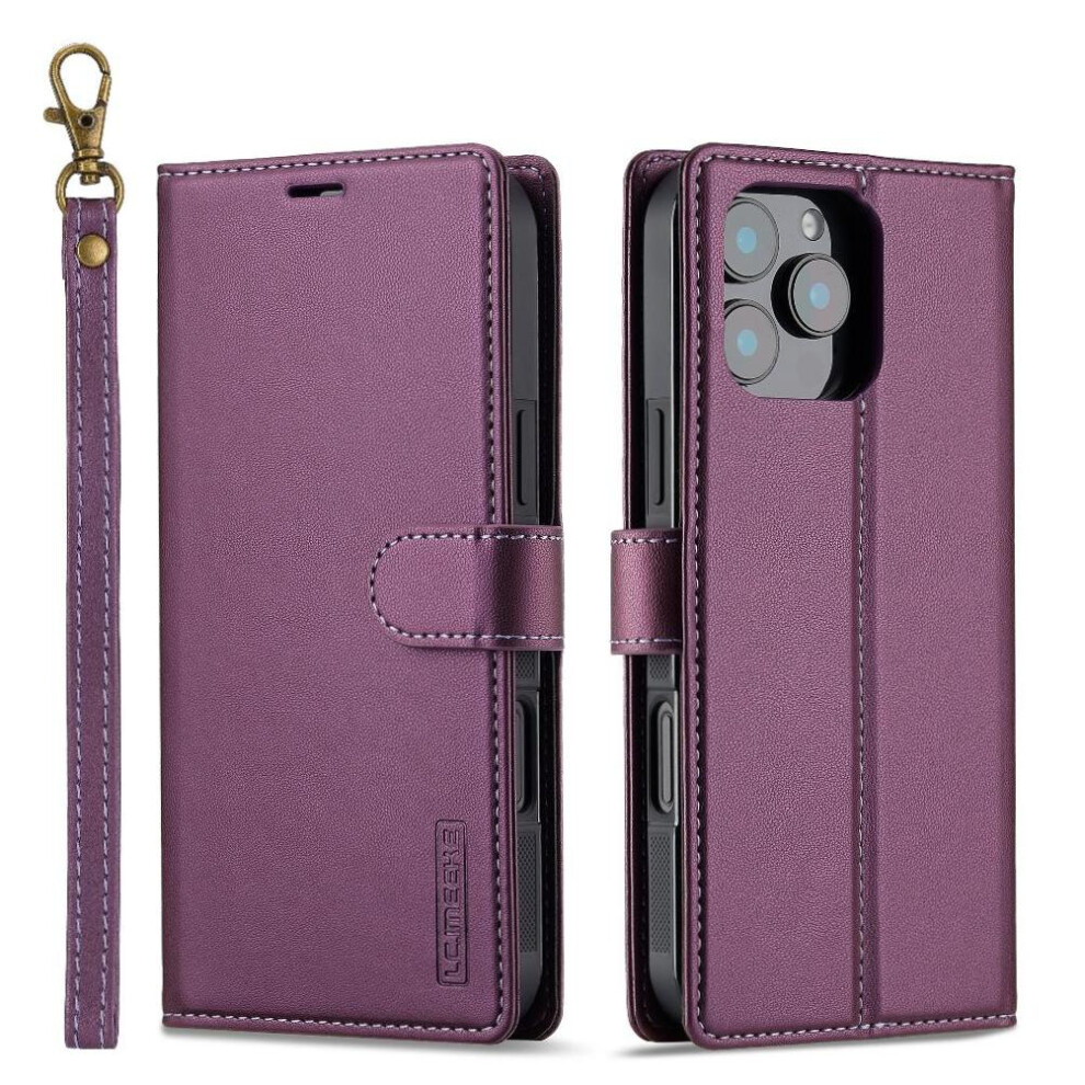 (Purple) Flip Case For Iphone 16 Pro Kickstand Split Leather Wallet Phone Cover Detachable 2 In 1 Wallet Case Pu Leather Purple 764563736218