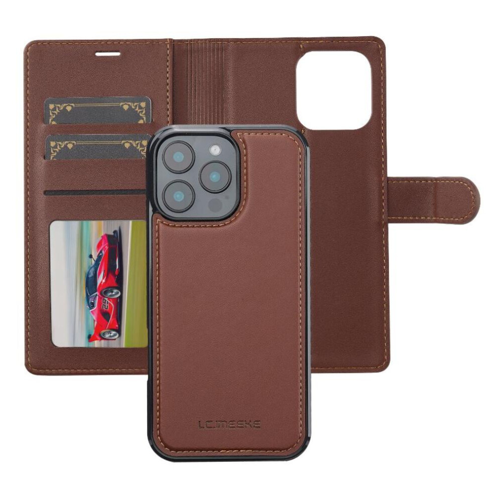 (Brown) Flip Case For Iphone 16 Pro Kickstand Split Leather Wallet Phone Cover Detachable 2 In 1 Wallet Case Pu Leather Brown 764563736232