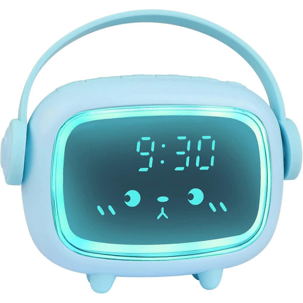 (As show, One size) Kids Girls Boys Digital Alarm Clock,Cute Alarm Clock 2 Alarms 3 Screen Brightness Timer Nightlight Countdown Snooze Voice Control Rechargeable Clock