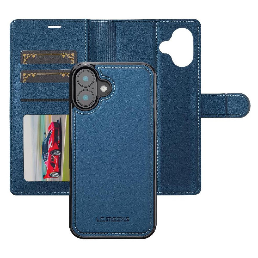 (Blue) Flip Case For Iphone 16 Detachable 2 In 1 Pu Leather Split Leather Wallet Phone Cover Kickstand Wallet Case Blue 764563736621