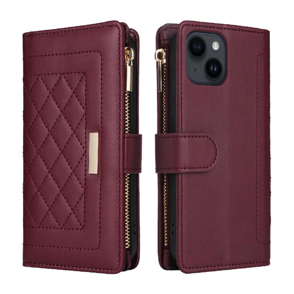 (Red) Flip Case For Iphone 13 Shockproof Wallet Strap Card Slots Red 764563736683