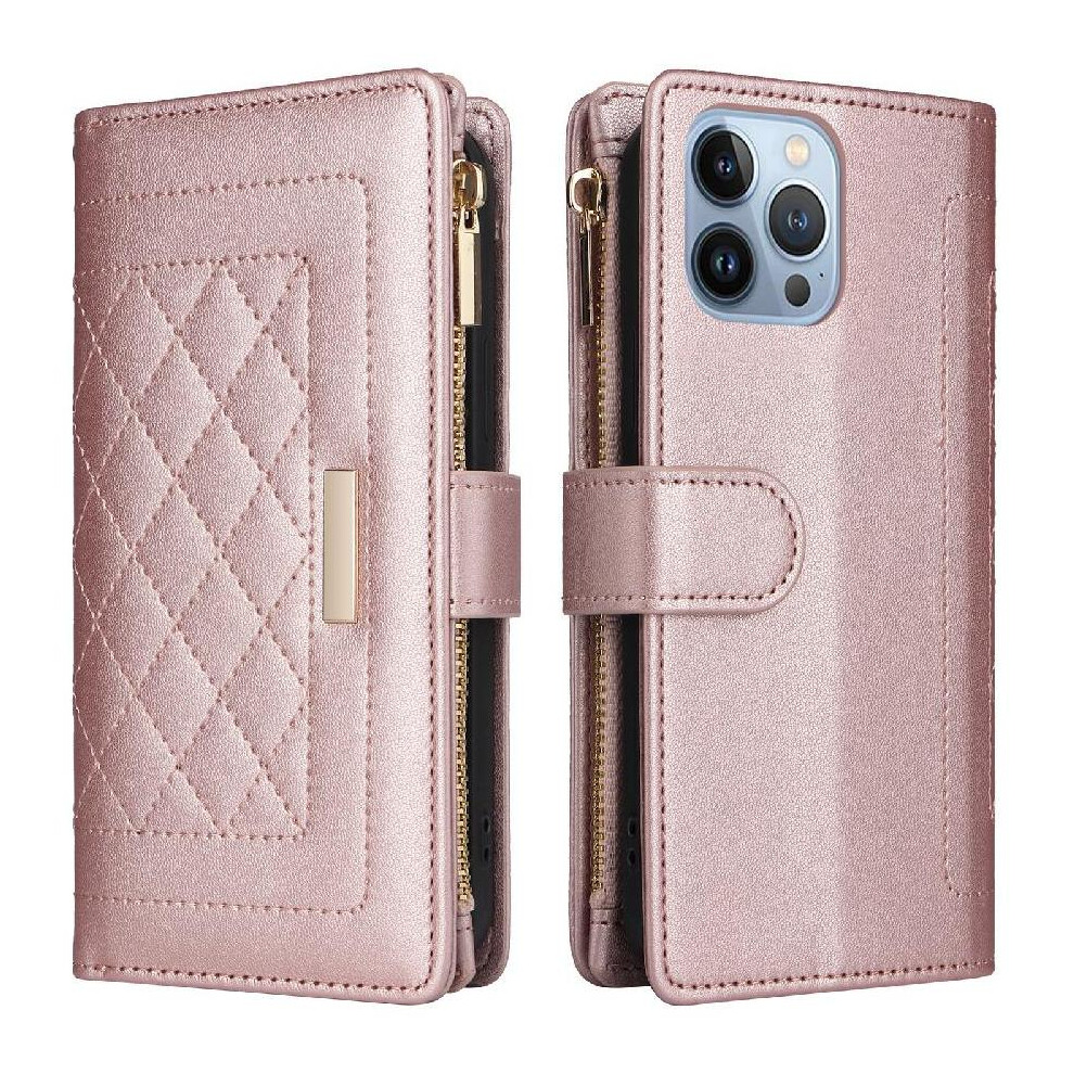 (Rose ) Flip Case For Iphone 13 Pro Card Slots Wallet Shockproof Strap Gold 764563736690