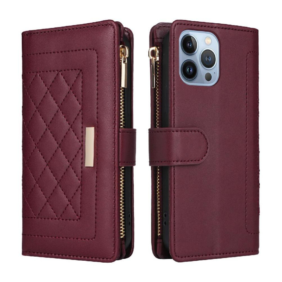 (Red) Flip Case For Iphone 13 Pro Max Card Slots Shockproof Strap Wallet Red 764563736782