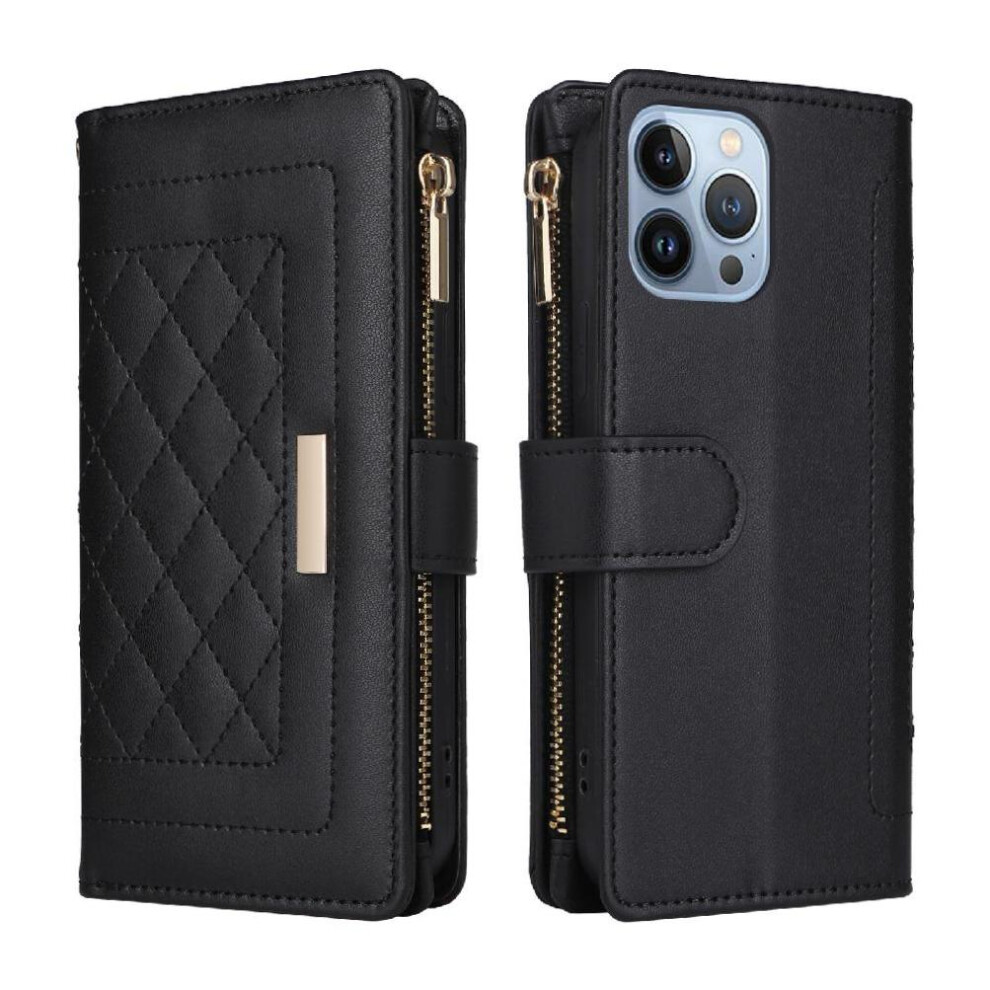 (Black) Flip Case For Iphone 13 Pro Max Card Slots Shockproof Strap Wallet Black 764563736768