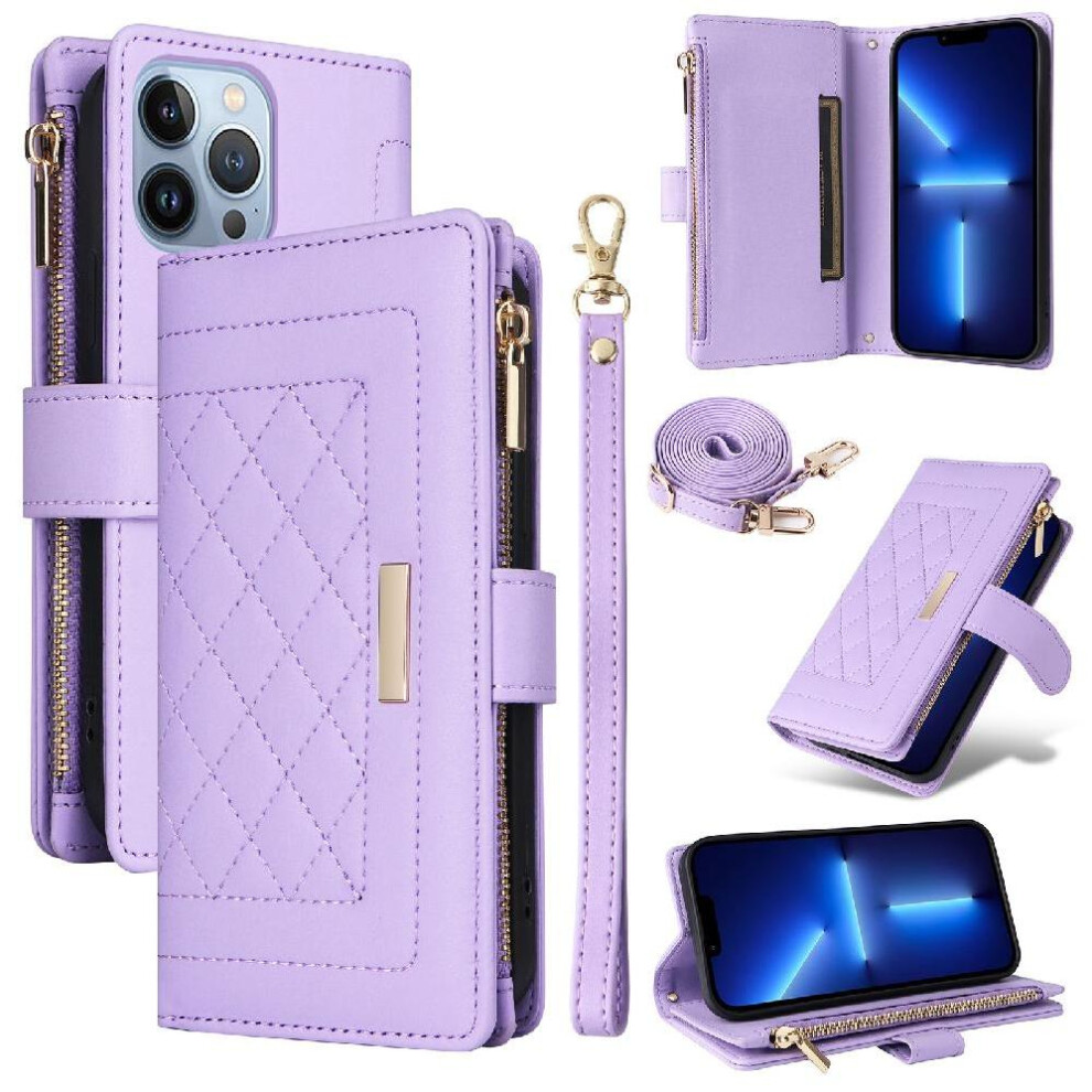 (Purple) Flip Case For Iphone 13 Pro Max Card Slots Shockproof Strap Wallet Purple 764563736751