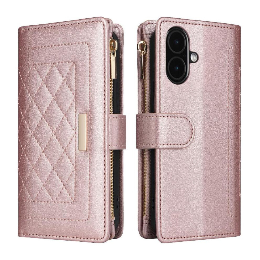 (Rose ) Flip Case For Iphone 16 Shockproof Wallet Strap Card Slots Gold 764563736799