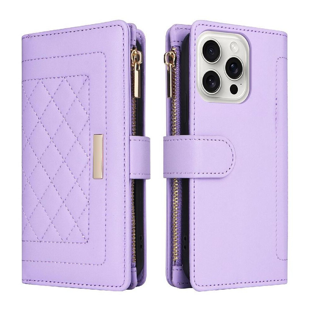 (Purple) Flip Case For Iphone 16 Pro Strap Wallet Card Slots Shockproof Purple 764563736904