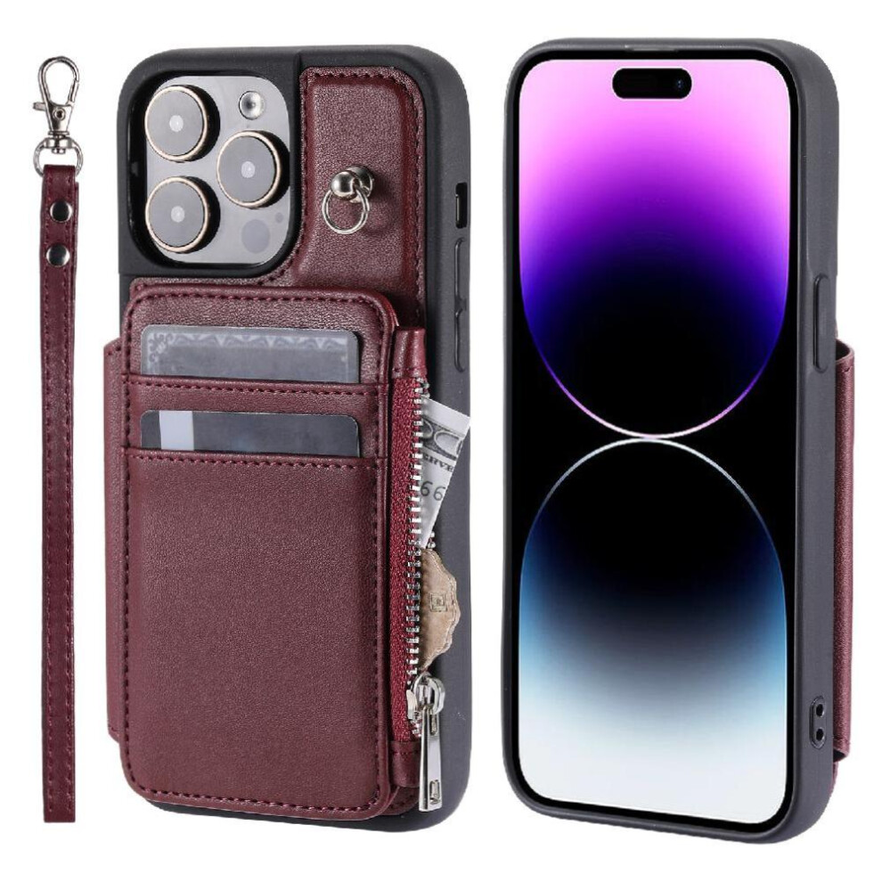(Red) Wallet Case For Iphone 13 Pro Kickstand Pu Leather Flip Folio Case Rfid Blocking 3 Large Card Red 764563737154