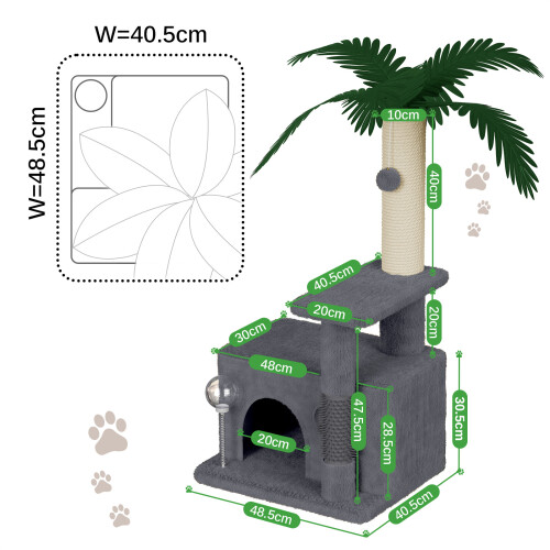 (Light grey) 90cm Cat Tree Cat Tower Leaf Cat Scratching Post And Apartment Ladder 2