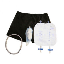 (BlackTransparent-L) Men Reusable Urinal Bag Silicone Urine Funnel Catheter Holder Shorts Underwear Bosaid