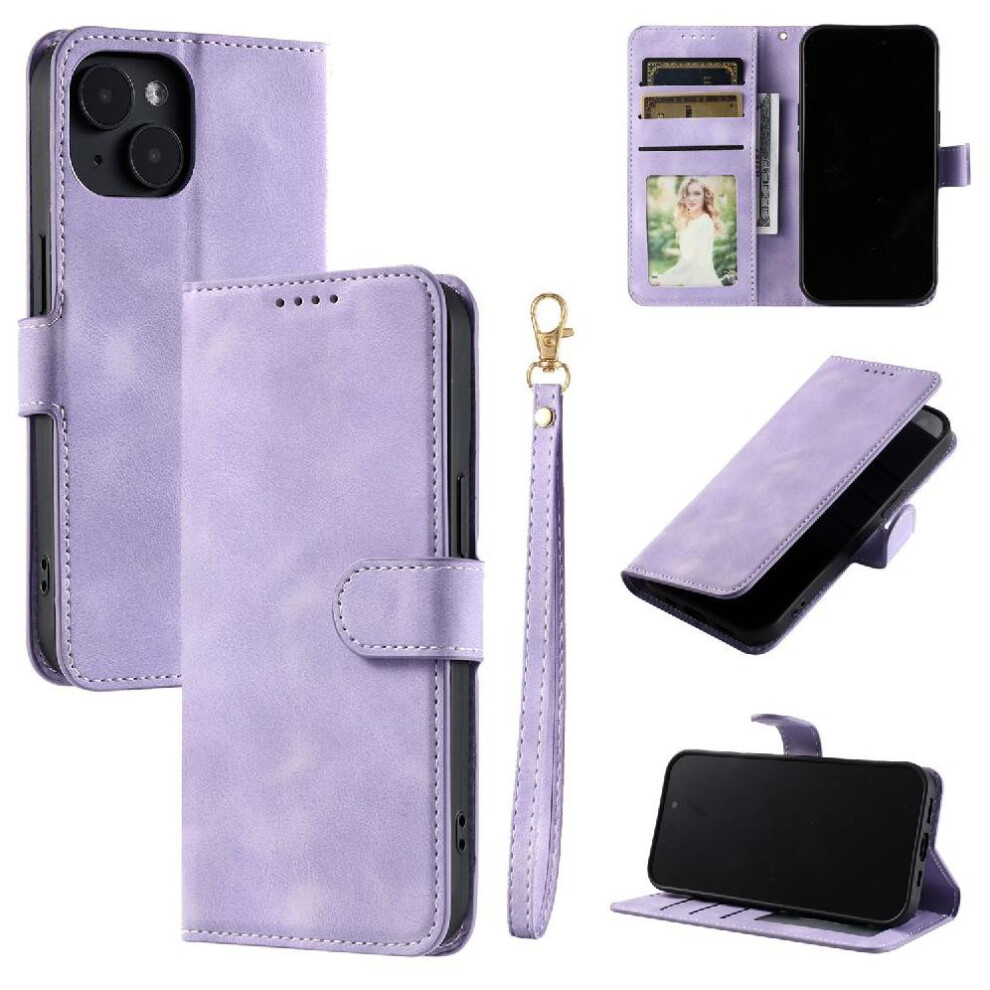 (Purple) Flip Case For Iphone 13 Magnetic Wallet Card Slots Pu Leather Kickstand Wrist Strap Purple 764563740260