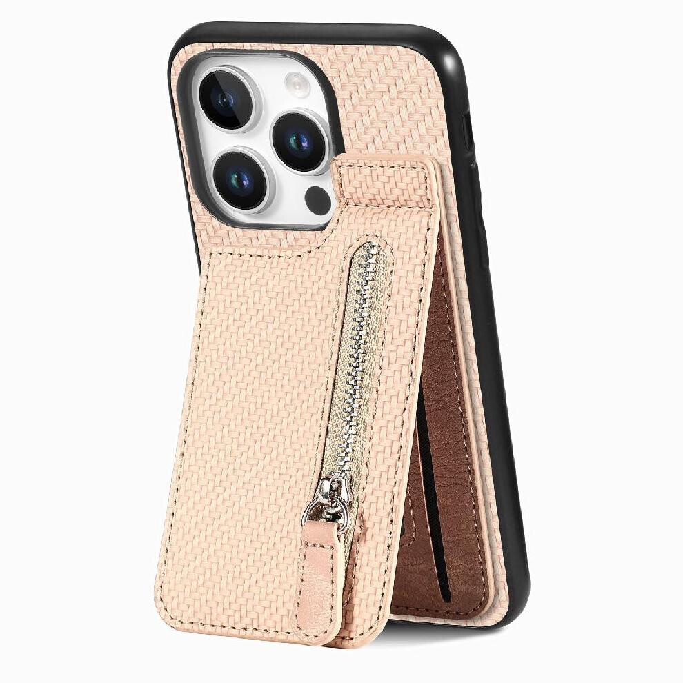 (Creamy ) Case For Iphone 16 Pro Max Zipper Stand Wallet Magnetic Car Mount Crad Slot White 764563740567
