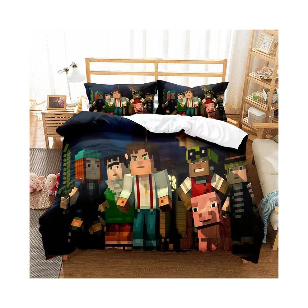 (WQ8, 135*200) Minecraft digital printing kit 3D printed bedding set three-piece set four-piece set-image-OPC-PHQKR2B-NEW