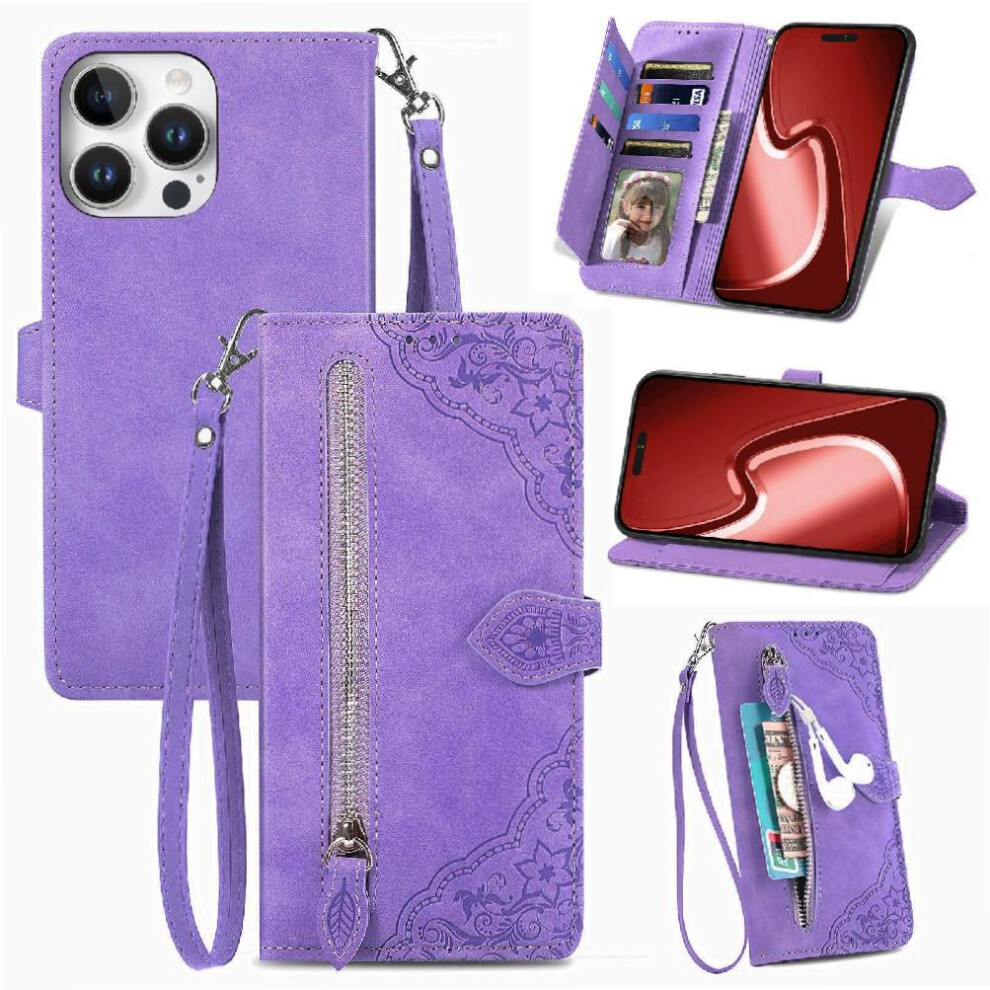(Purple) Flip Case For Iphone 16 Pro Multi-Card Slot Multi-Color Wallet Business Flip Zipper Style Purple 764563740918