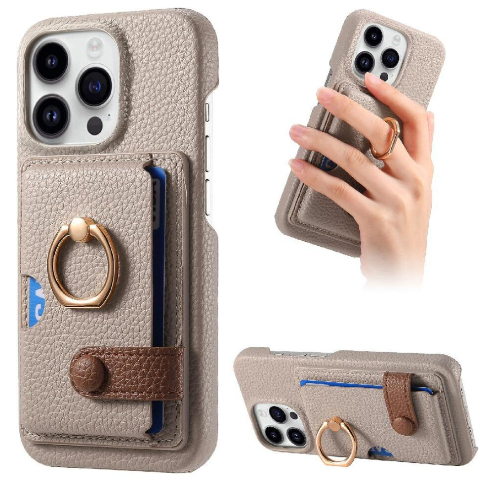 (Khaki ) Case For Iphone 16 Pro Premium Textured Leather Ring Stand Card Slots 764563741311