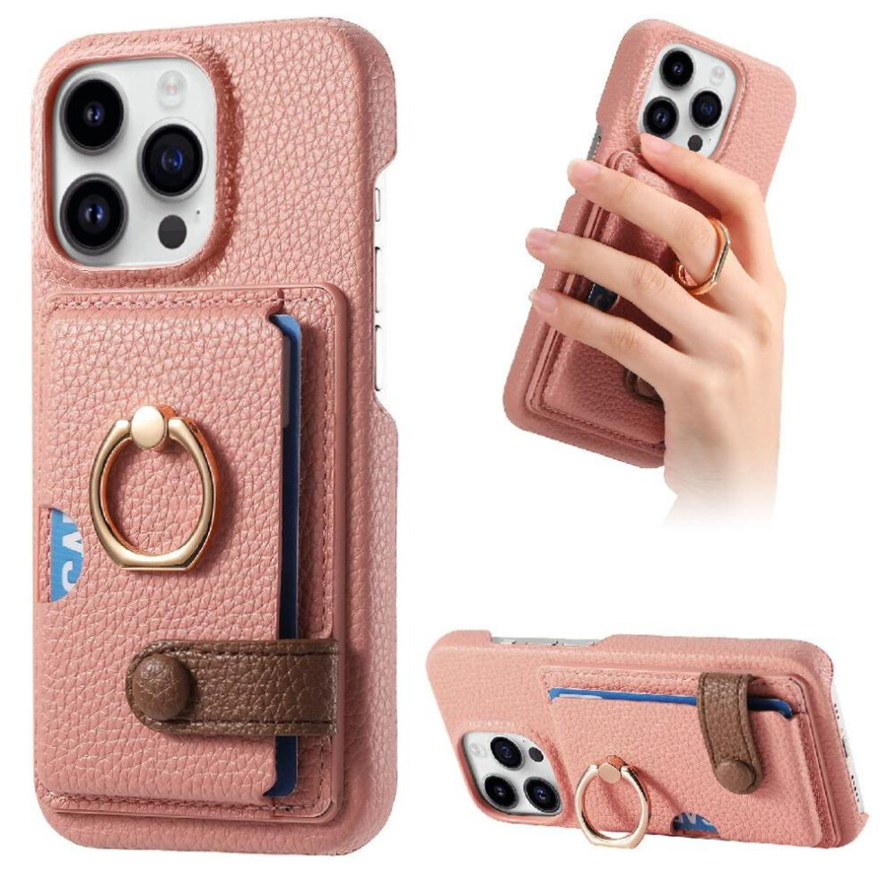 (Pink) Case For Iphone 16 Pro Max Premium Textured Leather Card Slots Ring Stand Pink 764563741359