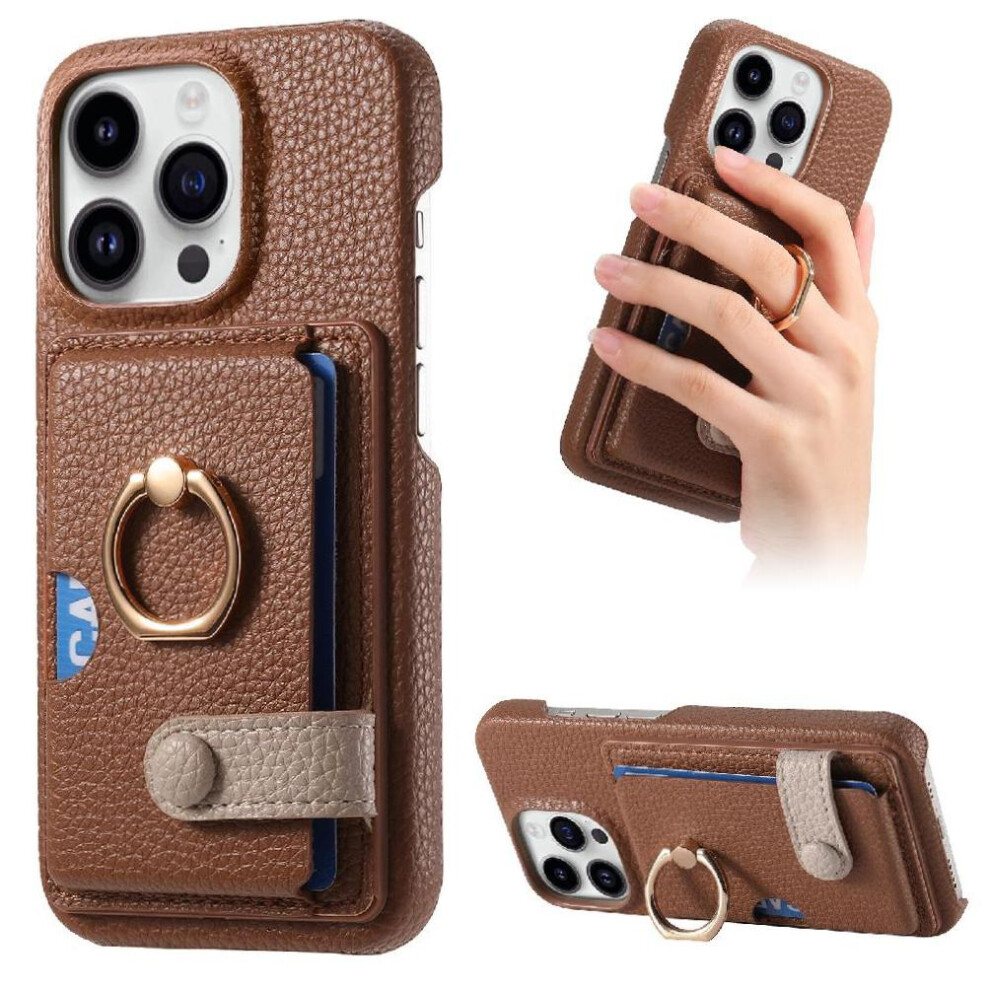(Brown) Case For Iphone 16 Pro Max Premium Textured Leather Card Slots Ring Stand Brown 764563741366