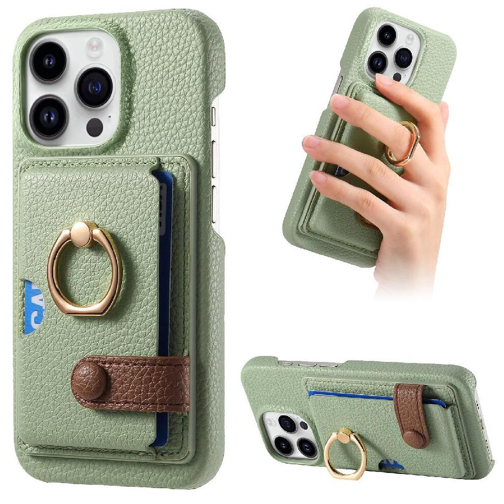 (Green) Case For Iphone 16 Pro Max Premium Textured Leather Card Slots Ring Stand Green 764563741434