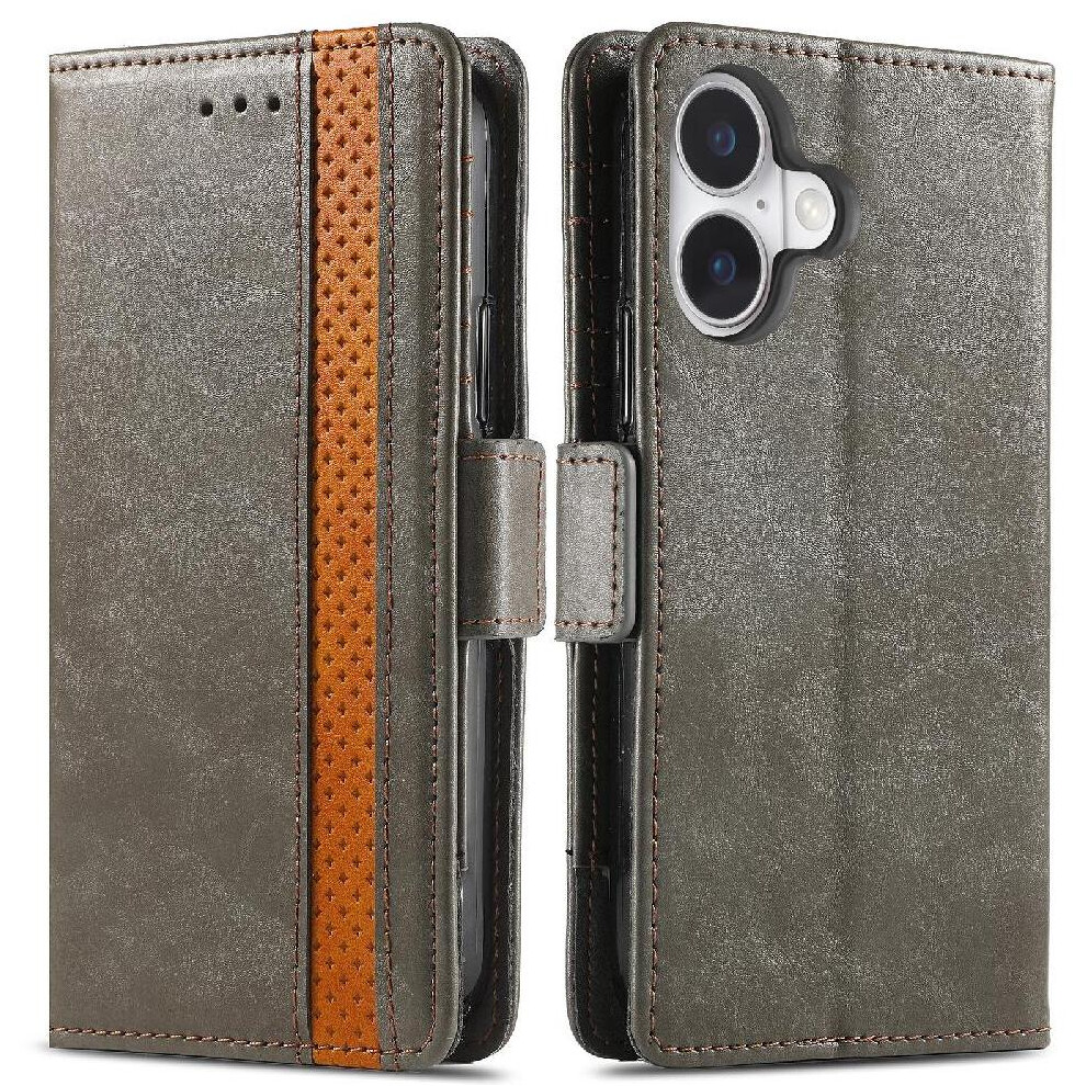 ( ) Case For Iphone 16 Multi-Color Multi-Card Slot Splicing Business Wallet Gray 764563741656