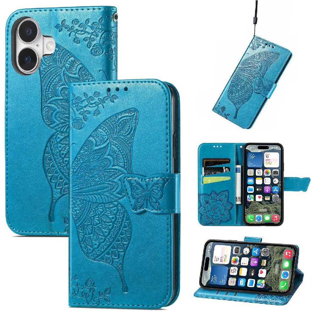 (Blue) Case For Iphone 16 Butterfly Multi-Color Wallet Business Wing Blue 764563741793