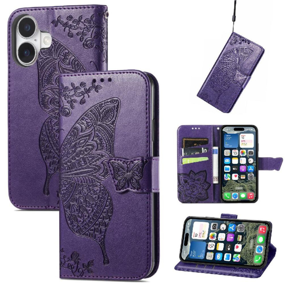 ( Violet) Case For Iphone 16 Butterfly Multi-Color Wallet Business Wing Dark 764563741762