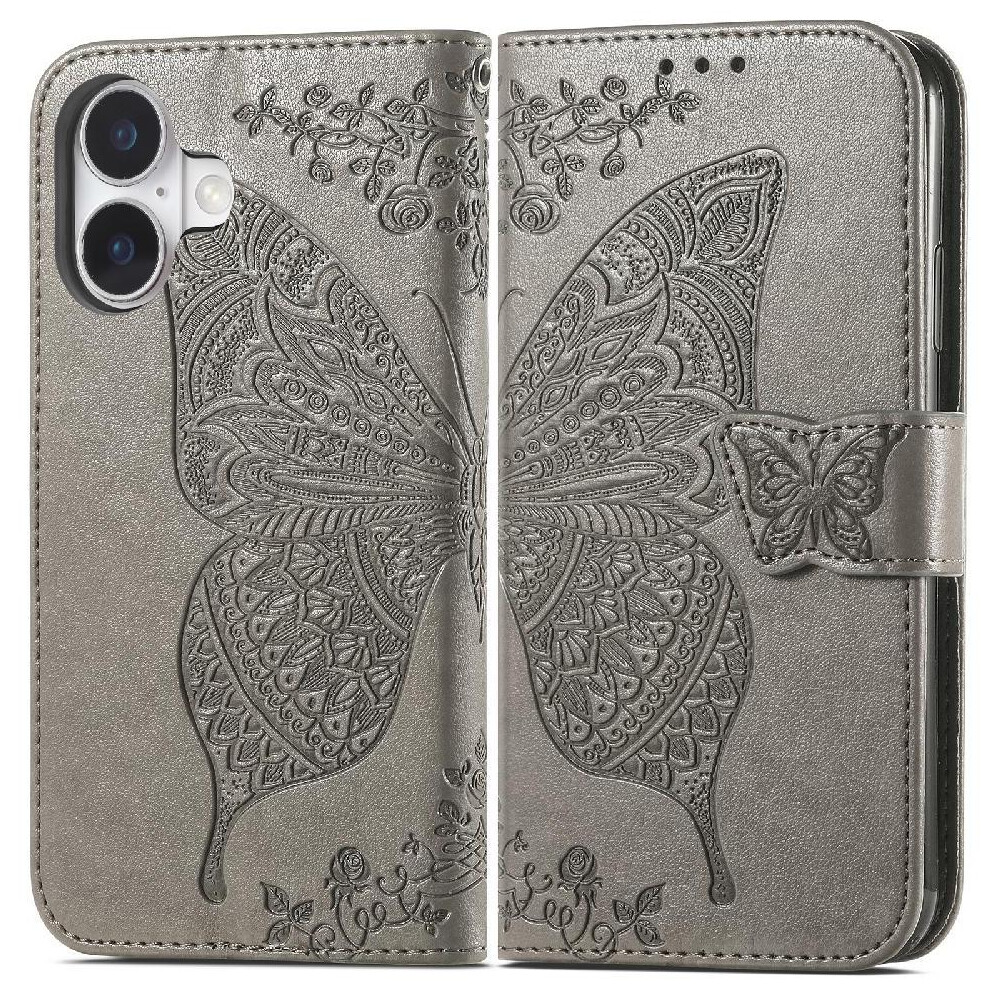 ( ) Case For Iphone 16 Butterfly Multi-Color Wallet Business Wing Gray 764563741809
