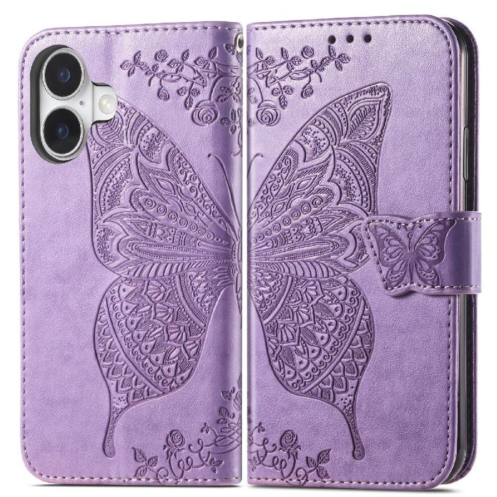 ( Violet) Case For Iphone 16 Plus Wallet Multi-Color Business Butterfly Wing Light 764563741854