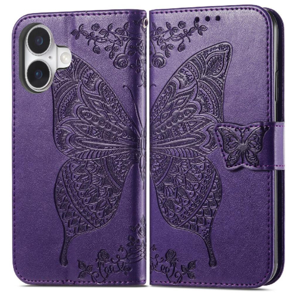 ( Violet) Case For Iphone 16 Plus Wallet Multi-Color Business Butterfly Wing Dark 764563741830