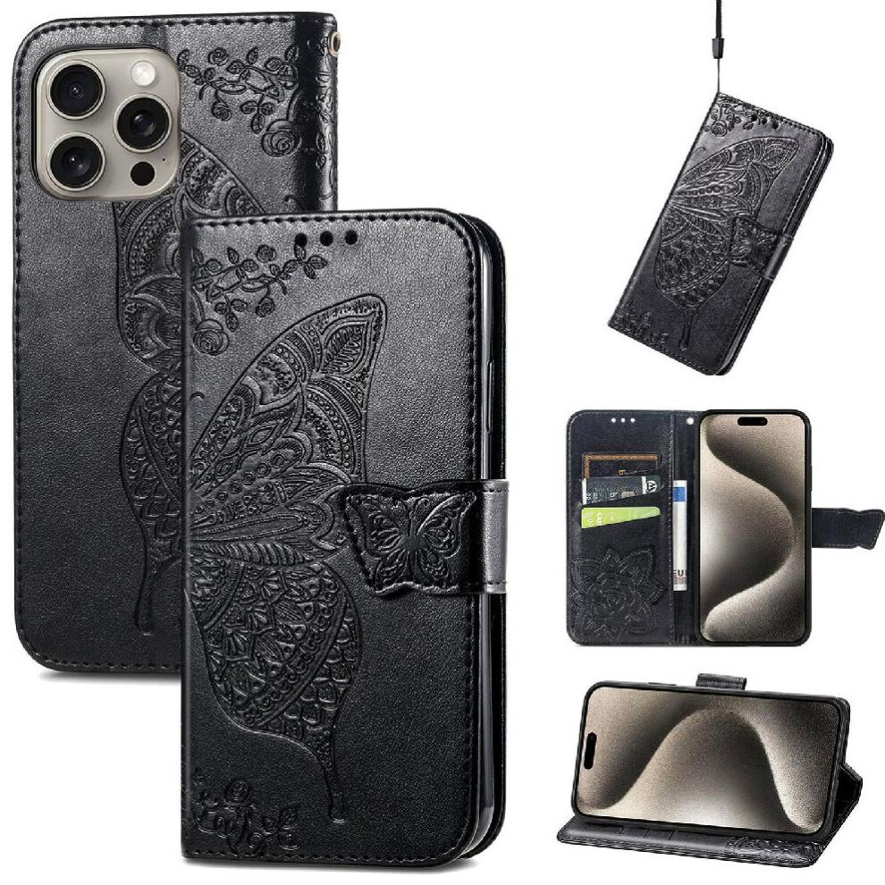 (Black) Case For Iphone 16 Pro Max Wing Business Multi-Color Butterfly Wallet Black 764563741960