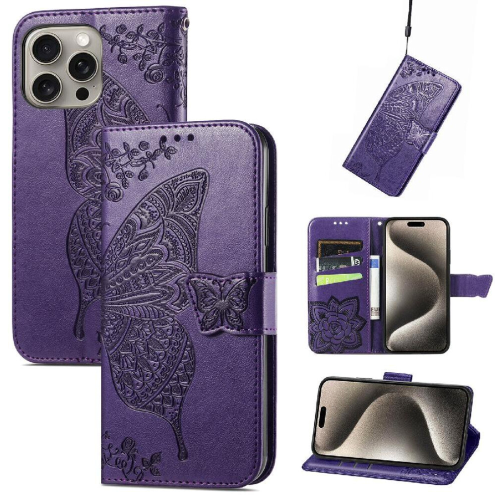 ( Violet) Case For Iphone 16 Pro Max Wing Business Multi-Color Butterfly Wallet Dark 764563741977