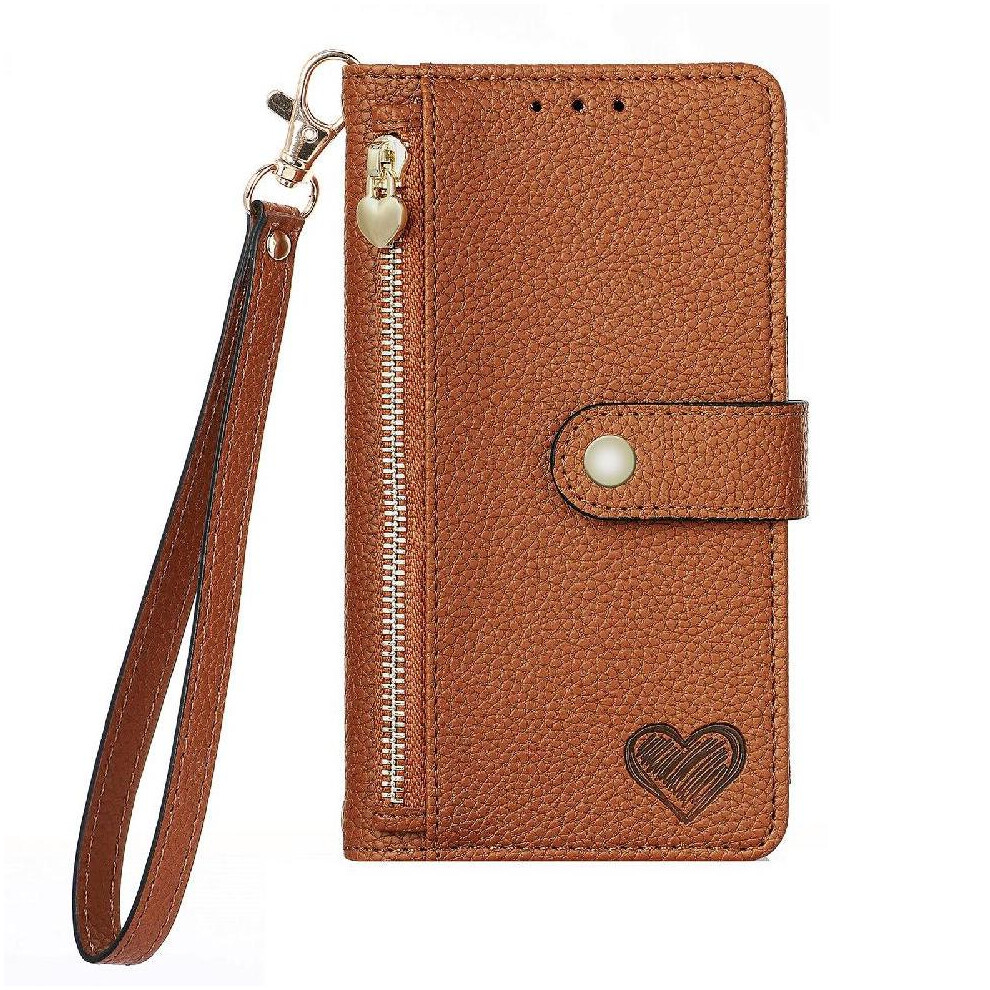(Brown) Case For Iphone 16 Pro Lanyard Love Zipper Wallet Leather Case Brown 764563743025