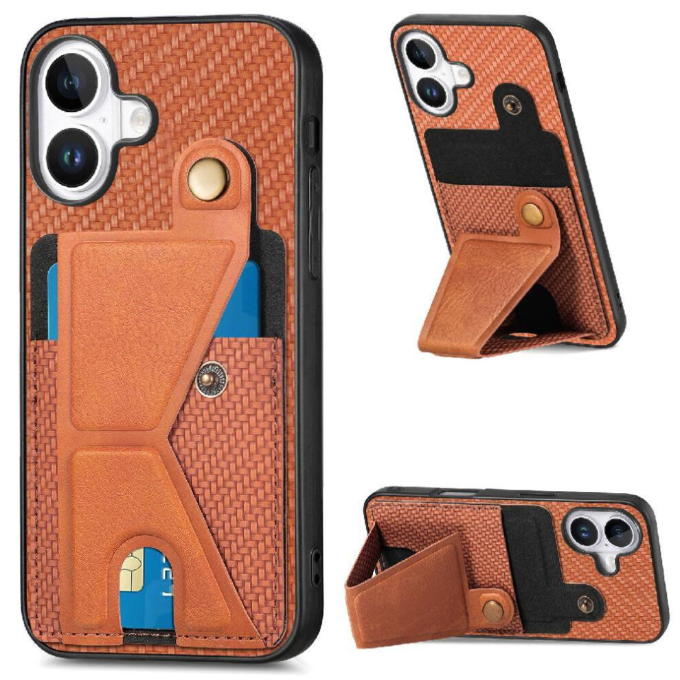 (Brown) Case For Iphone 16 Cardholder Bracket Magnetic Design Stand Function Brown 764563743285