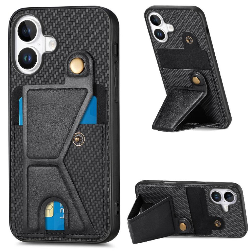 (Black) Case For Iphone 16 Plus Magnetic Design Stand Function Cardholder Bracket Black 764563743315