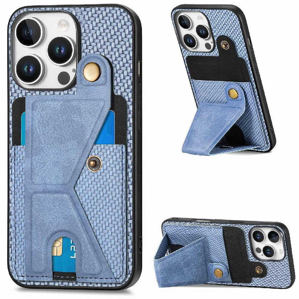 (Blue) Case For Iphone 16 Pro Cardholder Bracket Magnetic Design Stand Function Blue 764563743490