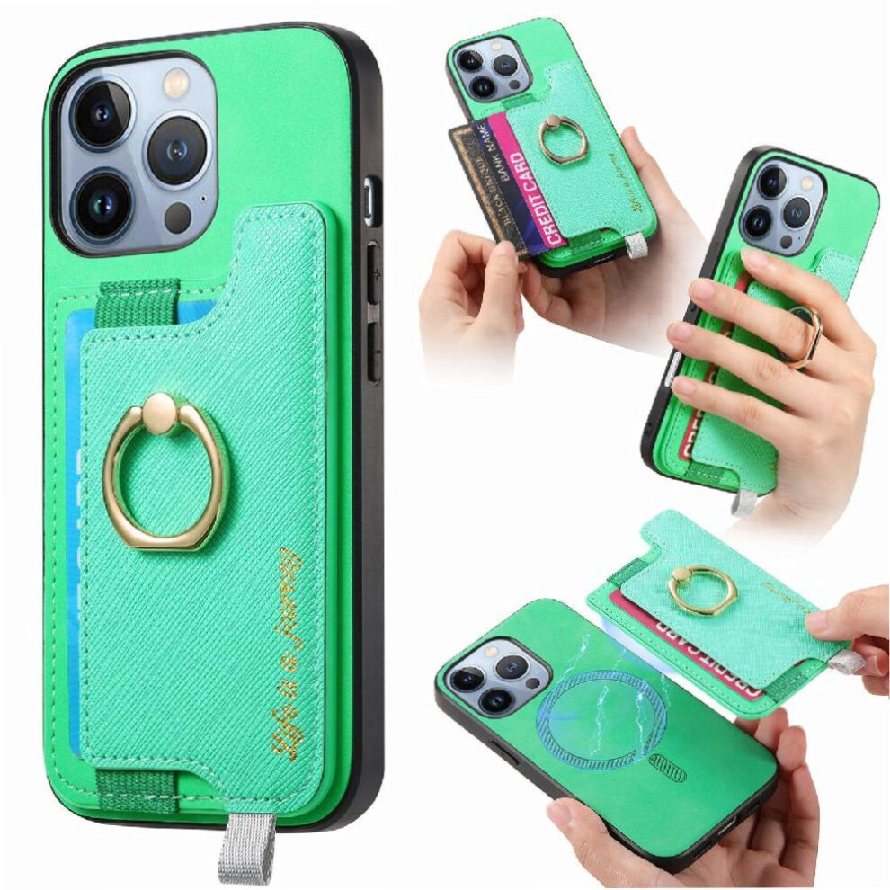 (Green) Case For Iphone 16 Pro Ring Stand Holder Magsafe Compatible Magnetic Wallet Green 764563743575
