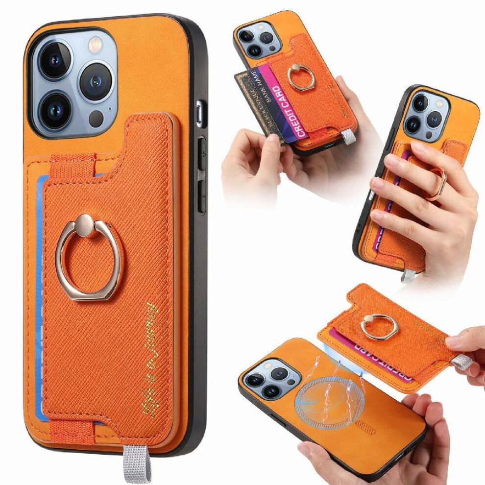 (Orange) Case For Iphone 16 Pro Ring Stand Holder Magsafe Compatible Magnetic Wallet Orange 764563743537